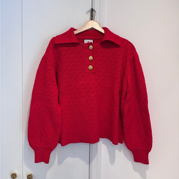 Tuckernuck Women’s Red‎ Quilted Polo Henley Sweater Size Medium - Picture 3 of 6